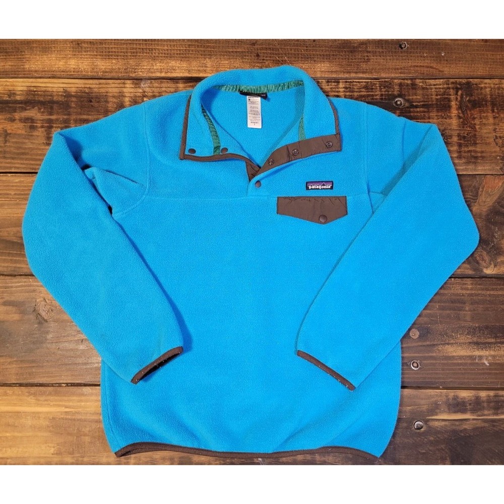 Patagonia Women’s Synchilla Snap-T Pullover Fleece Turquoise Blue Brown Size S